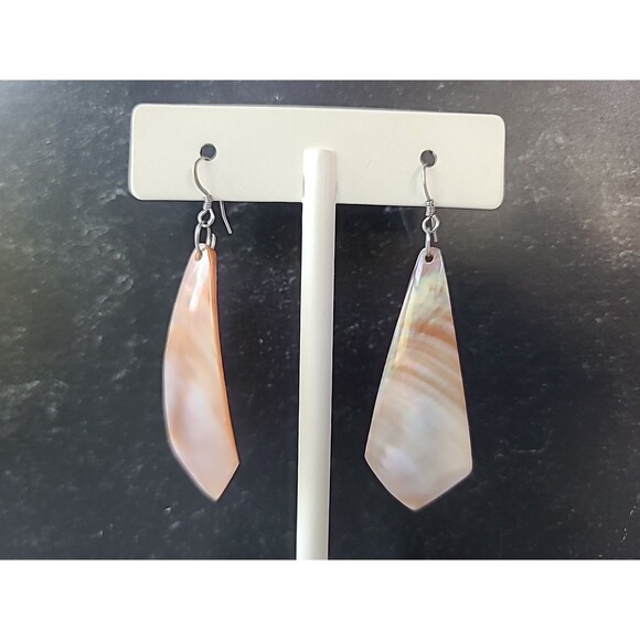 Abalone Shell Dangling Pierced Earrings Vintage, READ Description - Picture 3 of 10